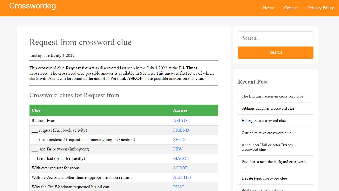 Request from Crossword Clue Answers, Crossword Solver