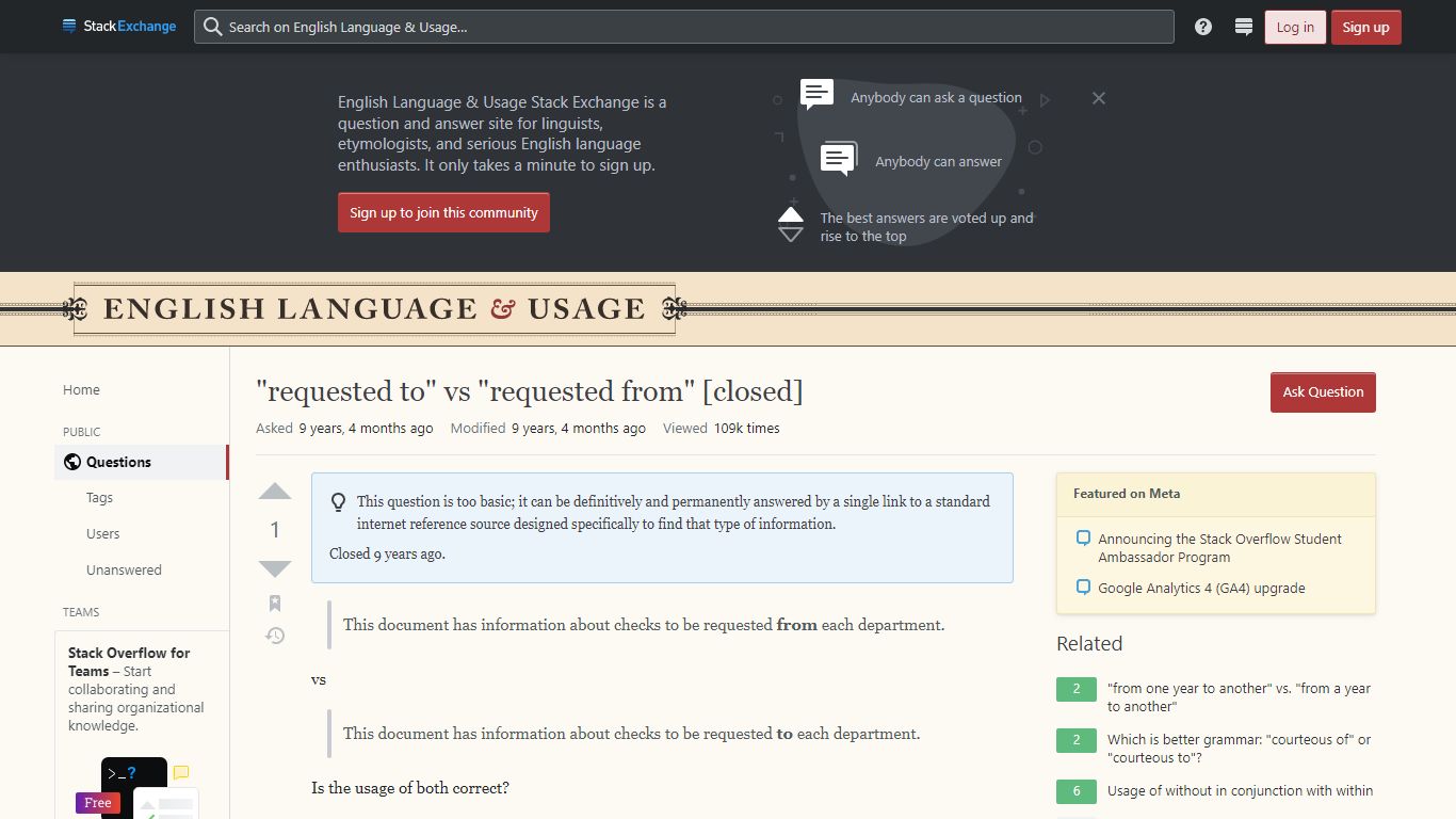 "requested to" vs "requested from" - English Language & Usage Stack ...